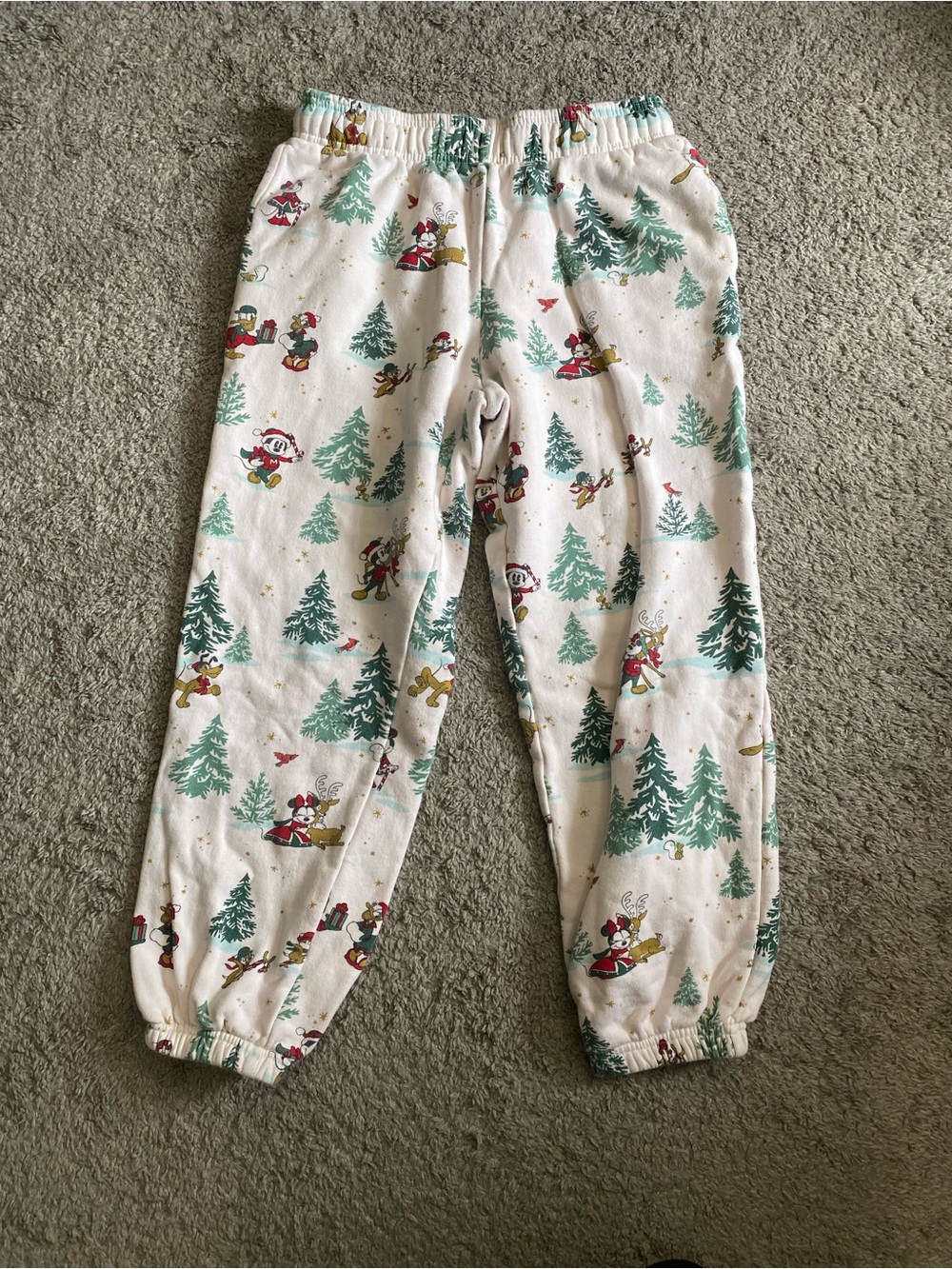 Disney White Holiday Character Pajama Pants with Green Trees